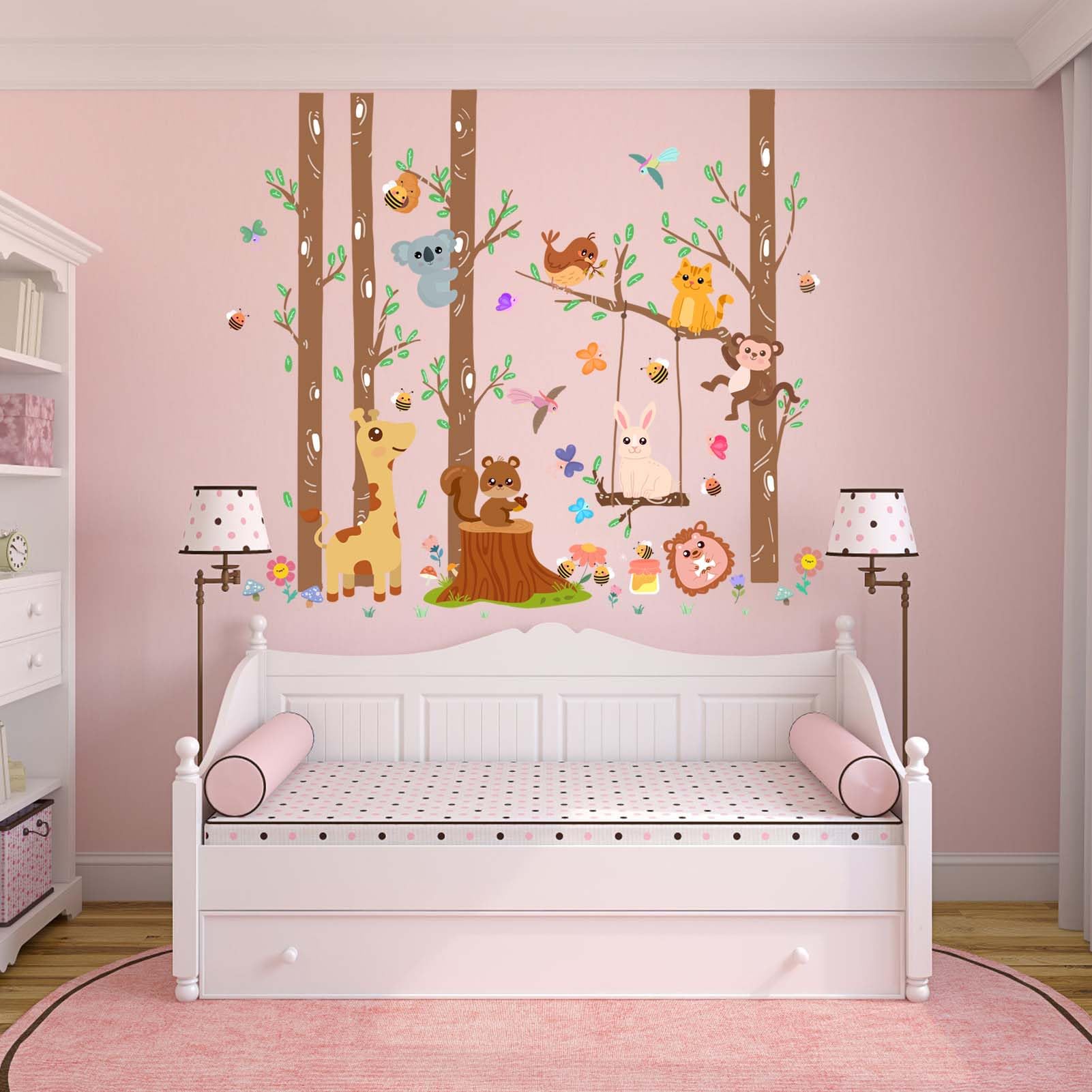 PinkEleph Woodland Animals Wall Stickers, Giraffe Monkey Koala Squirrel Rabbit Baby Nursery Wall Decals - Image 3