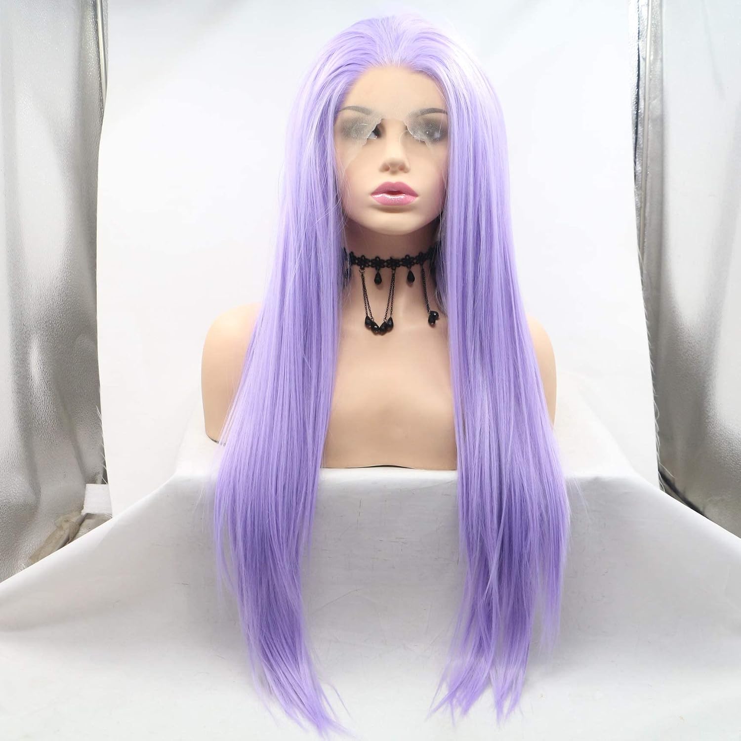 Pastel Lilac Purple Wig High Temperature Friendly Synthetic Lace Front Wigs for Women Ladies Cosplay Mermaid Drag Queen Long Straight Wigs (24 Inch - Image 3