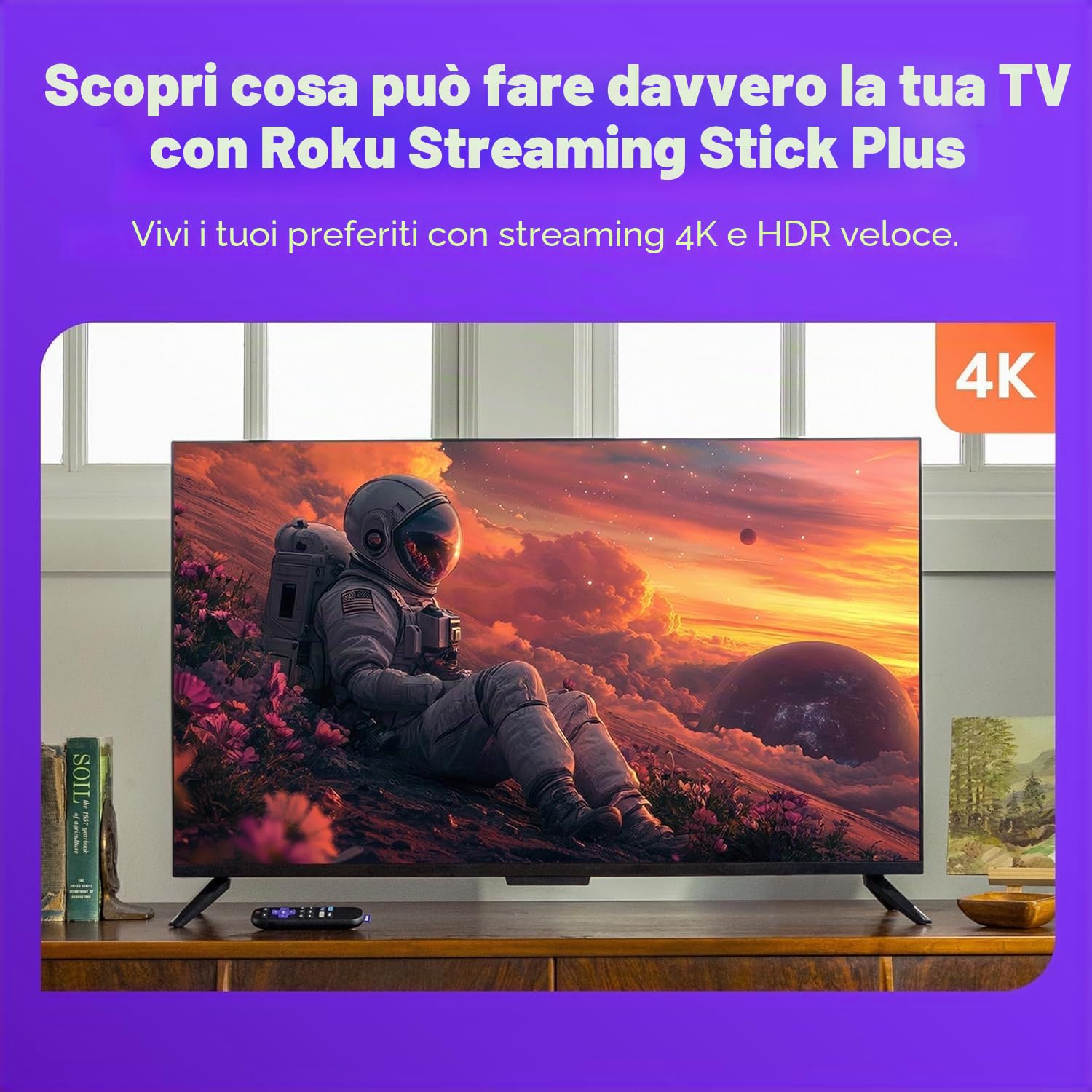 Roku® Streaming Stick™ Plus 2025 - Dispositivo di streaming 4K e HDR Roku per TV con telecomando vocale - TV gratuita e in diretta