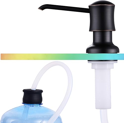 Miniatura 17 de Dispensador de jabón para fregadero de cocina (bronce frotado con aceite), diseño integrado y recargable desde la parte superior con botella de