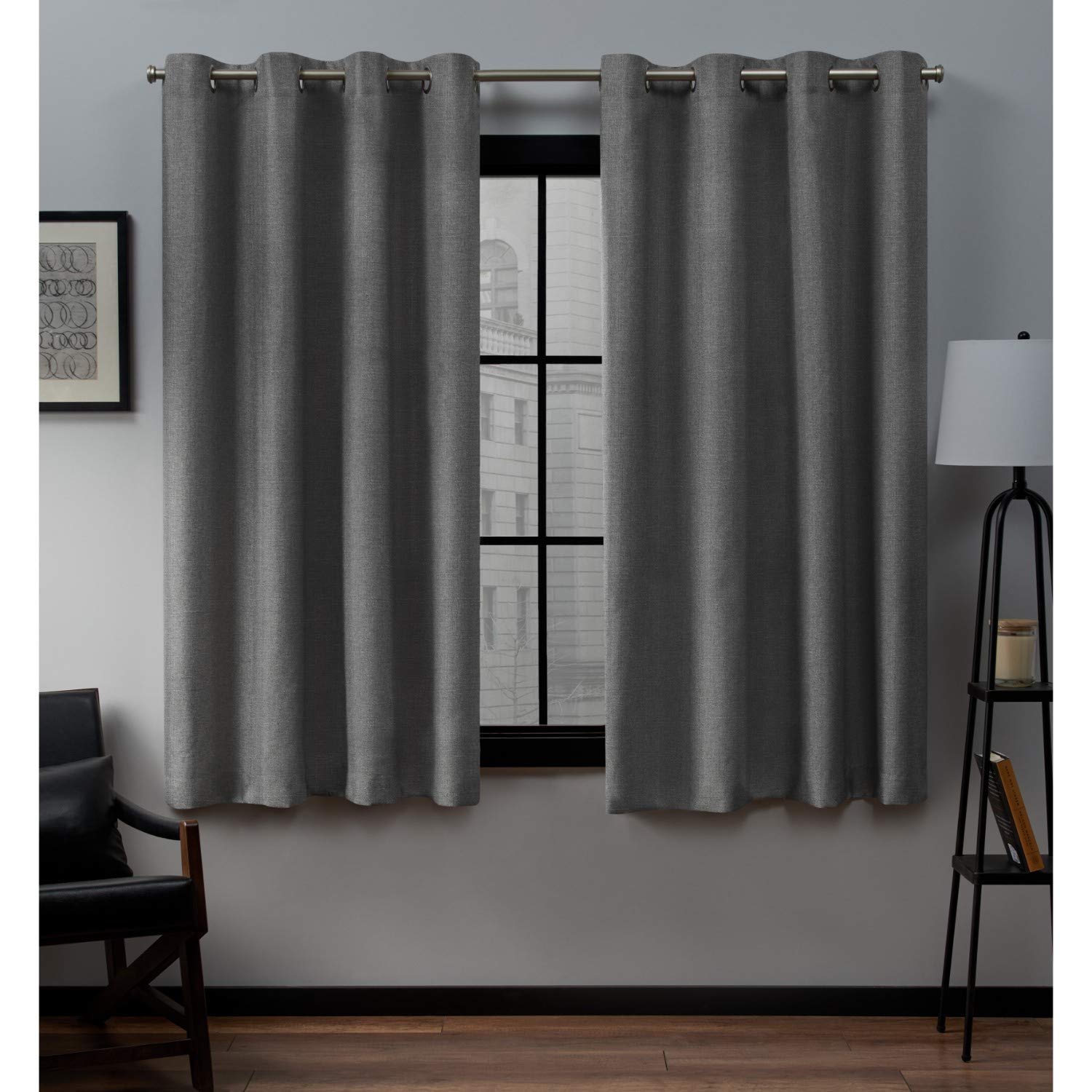 Exclusive Home Loha Linen Grommet Top Curtain Panel Pair, 54"x63", Black Pearl