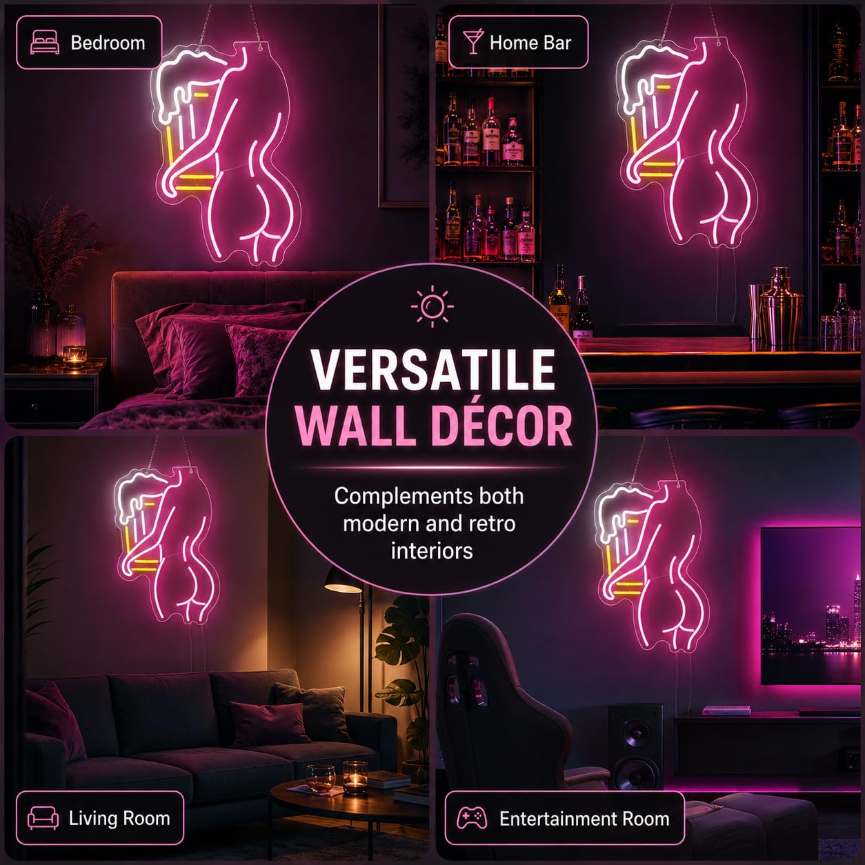 Insegna al neon con scritta "Lady Back", decorazione da parete a LED rosa, per camera da letto, bar, club, grotta degli uomini, soggiorno, decorazione per feste, alimentata tramite USB, 42 x 23 cm