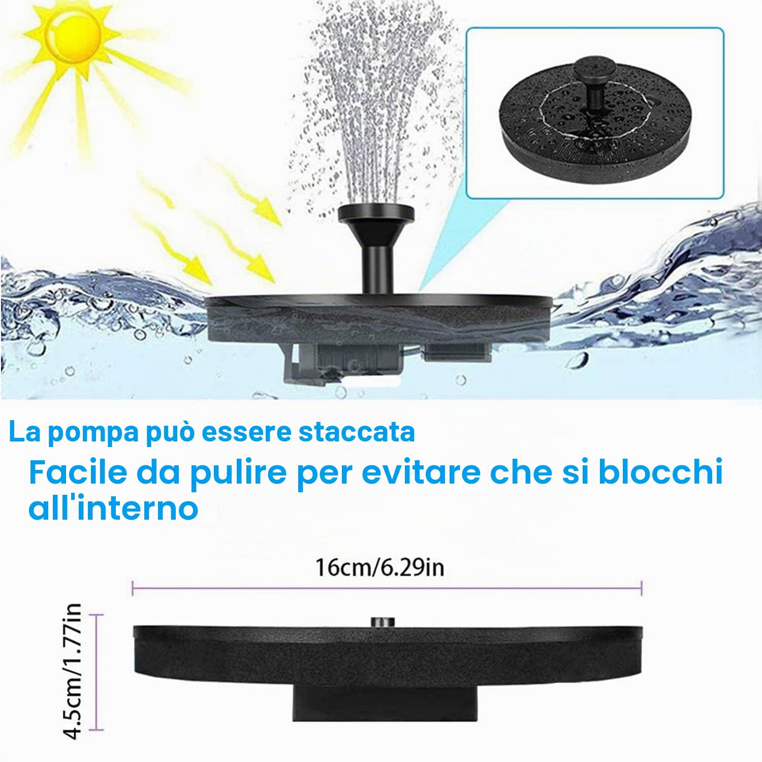Jsdoin Fontana Solare da Giardino, Pompa Solare per Fontana, da Esterno Kit Pompa per Fontana Solare con 7 Effetti Ugelli per Laghetto, Piscina, Vaso dei Pesci e Bagno per Uccelli