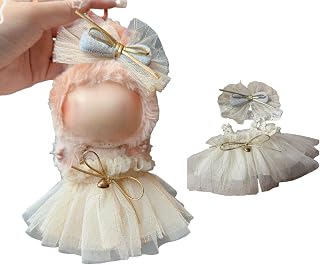 3-Style White Tulle Dress Set for 17cm Dolls – Veil, Floral Crown & Headband Outfit Options Compatible with Labubu. (Headband + Tulle Dress)