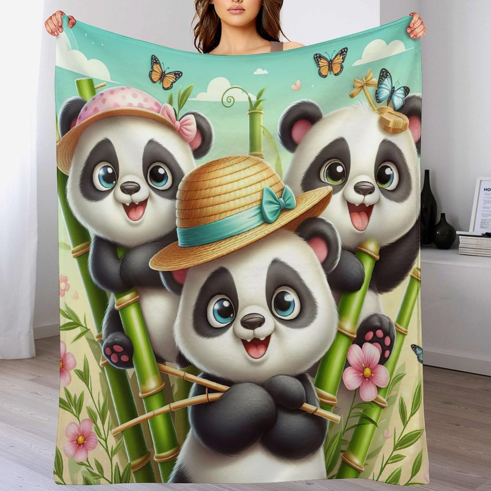 Manta de franela de panda suave contra el frío del sofá del salón