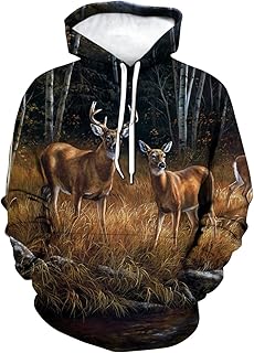 Benksrt Deer Hoodie Novelty Print Animal Hoodies Sweatshirt for Men Women