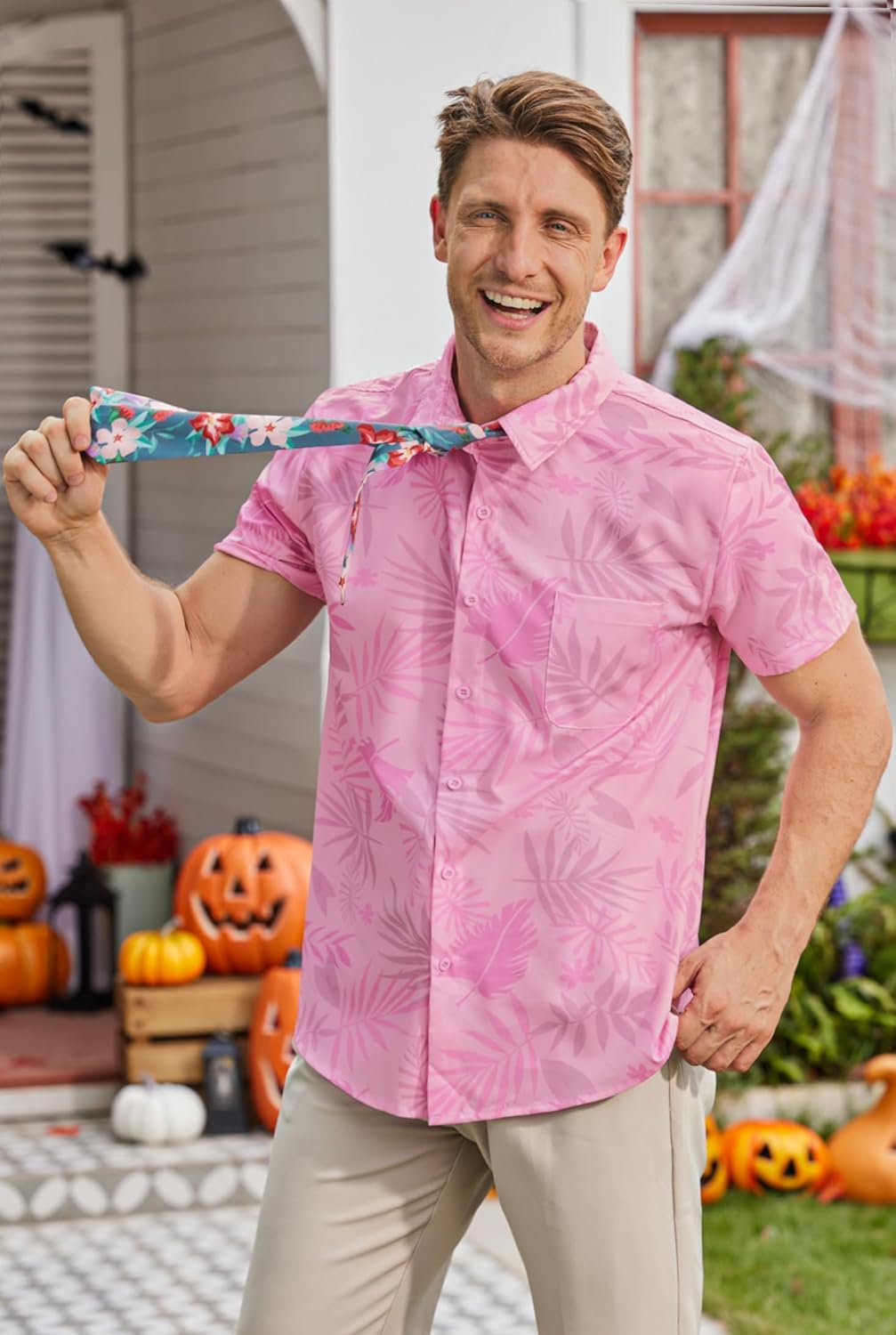 Arvilhill Men 2 Pcs Fox Inspired Shirt Tie Hawaiian Style Costume Adult Anime Outfit Funny Party Dress Up with Tie (S-2XL)