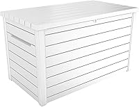Keter 230 Gallon XXL Deck Box - Weatherproof Outdoor Patio Storage for Cushions, Tools & Pool Gear, White Wood-Look
