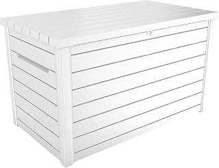 Keter 230 Gallon XXL Deck Box - Weatherproof Outdoor Patio Storage for Cushions, Tools & Pool Gear, White Wood-Look