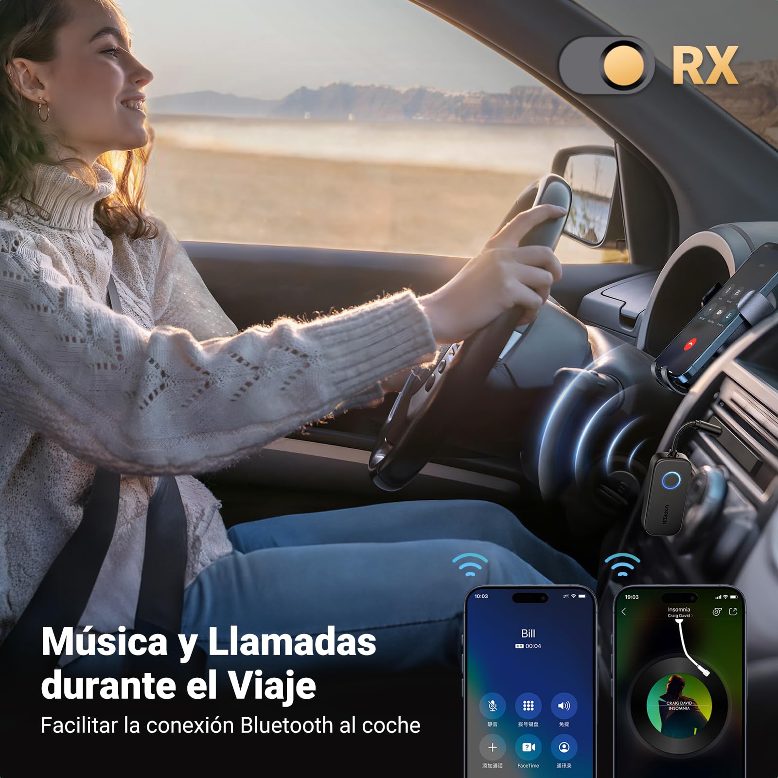 UGREEN aptX Adaptador Bluetooth 2 en 1 Transmisor Receptor 5.3 Audio Jack 3,5mm para TV Coche Altavoz Auriculares Amplificador Móvil PC
