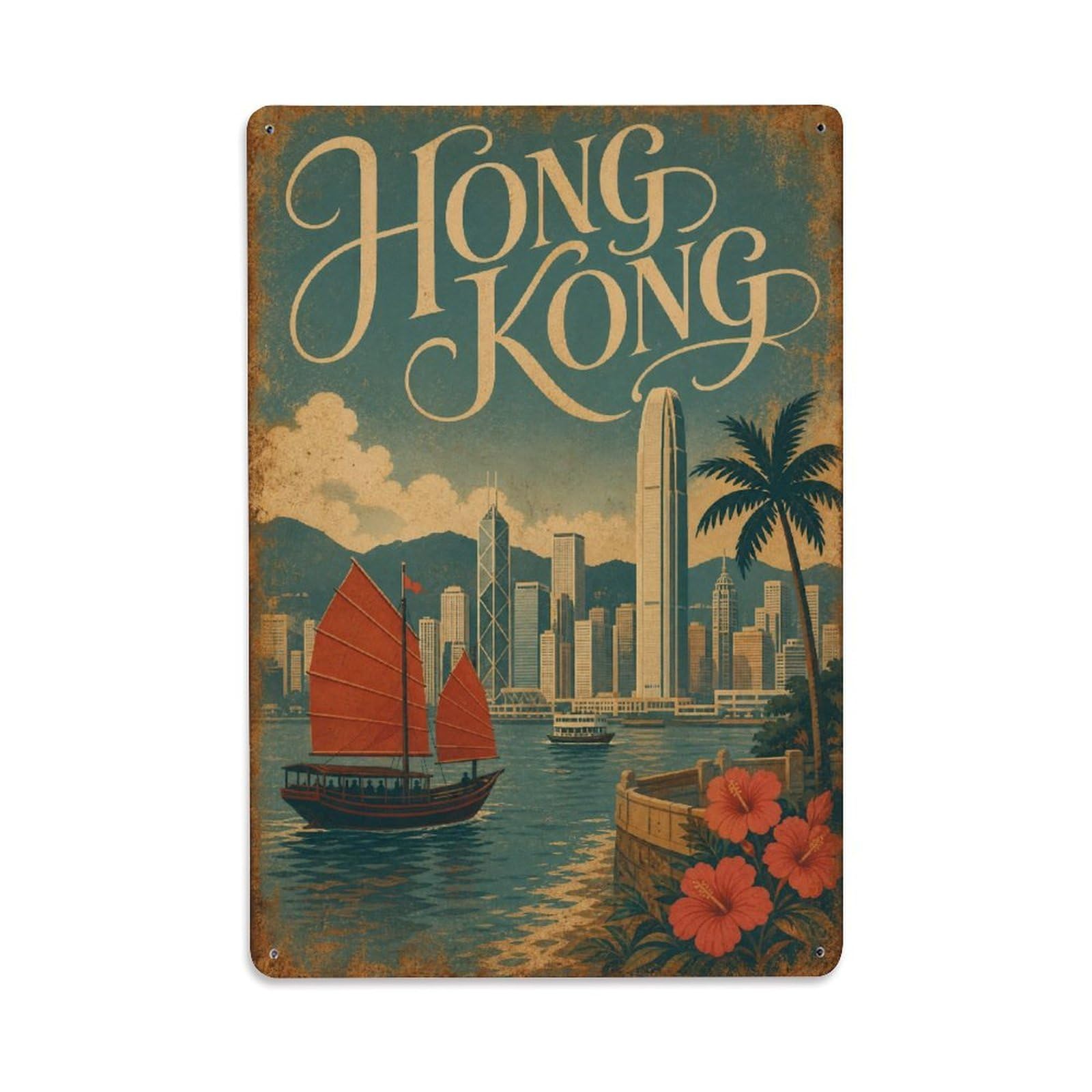 Metal Tin Sign Vintage Travel Hong Kong Elegance