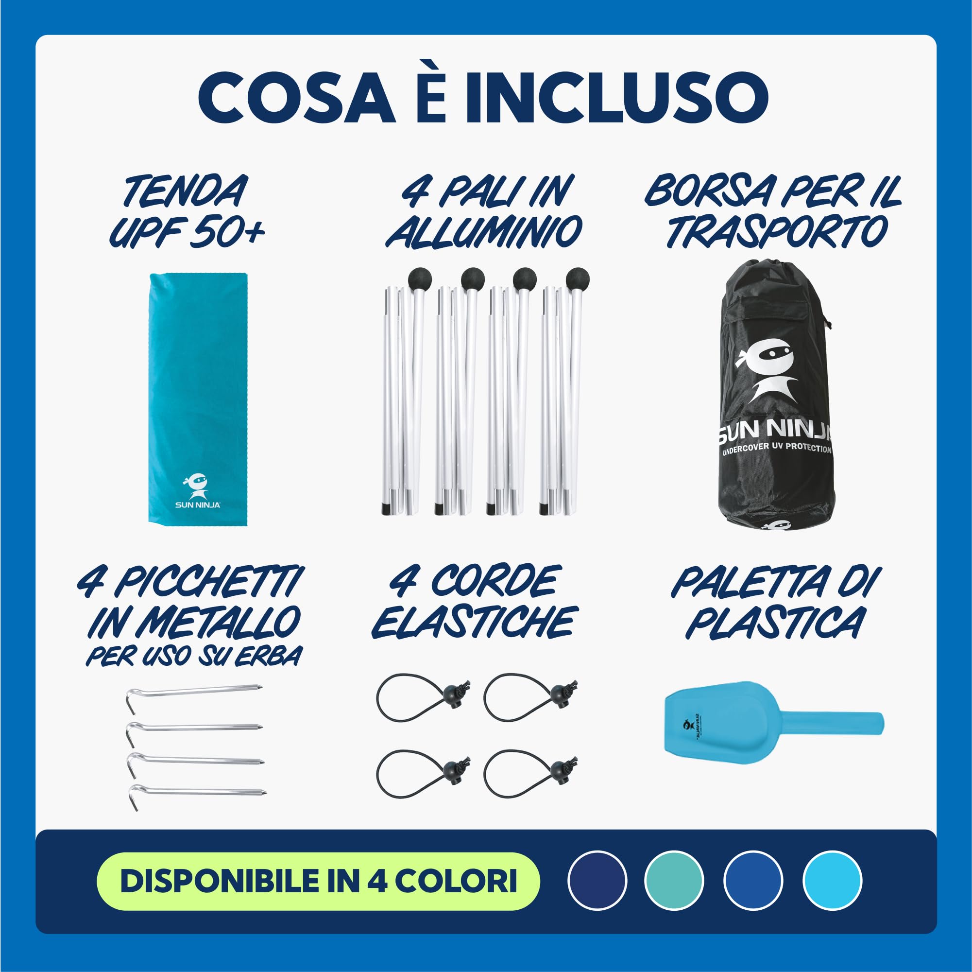 SUN NINJA Tenda da Spiaggia Portatile - Tenda da Sole per Mare - Parasole Pop Up Grande per Campeggio e Picnic - Protezione UV UPF 50+ - Borsa e Accessori Inclusi