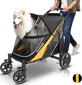 Petbobi Dog Stroller for Large & Medium Dogs - Easy Fold Dual Entry Pet Stroller with One-Foot Brake, All Terrain Wagon Cart with Air Mesh, Ideal for Large Senior Pets up to 80 lbs, Black