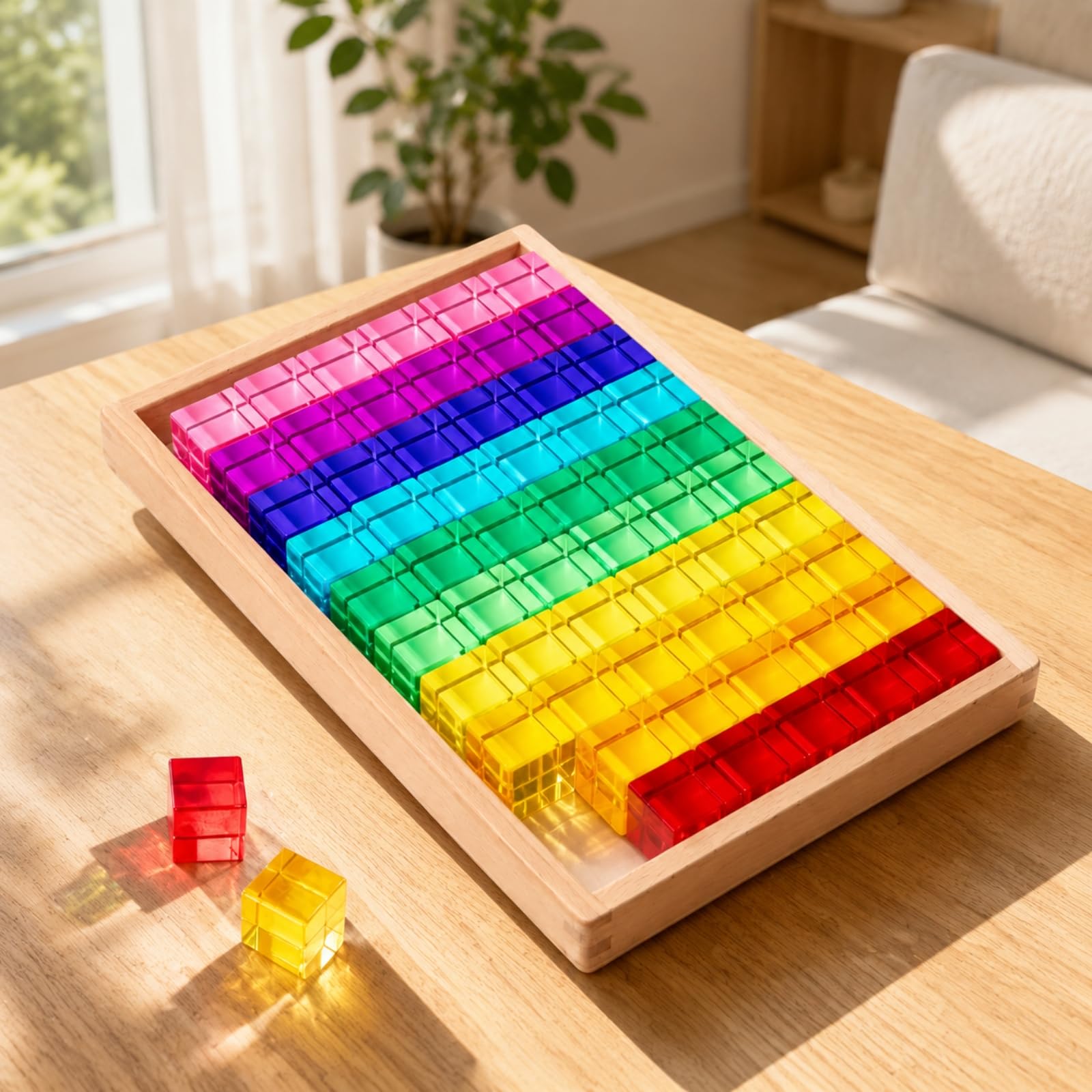 60 Pezzi Blocchi da Costruzione con Vassoio di Ordinamento in Legno Traslucido Blocchi da Costruzione in Acrilico e Legno Colorato per Area Giochi, Stile B