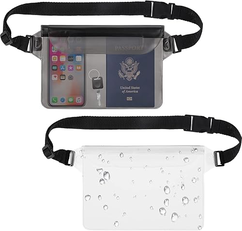 Paquete de 2 riñoneras impermeables, bolsa seca impermeable y bolsa para teléfono celular, bolsa esencial para vacaciones en la playa, mantiene los