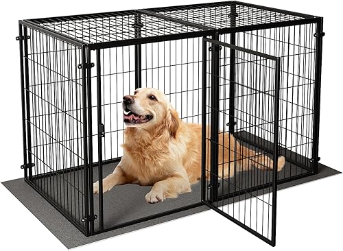 XPIY Jaula grande para perros – Perrera de metal de 57 pulgadas para perros medianos y pequeños, segura para interiores y exteriores, jaula sin