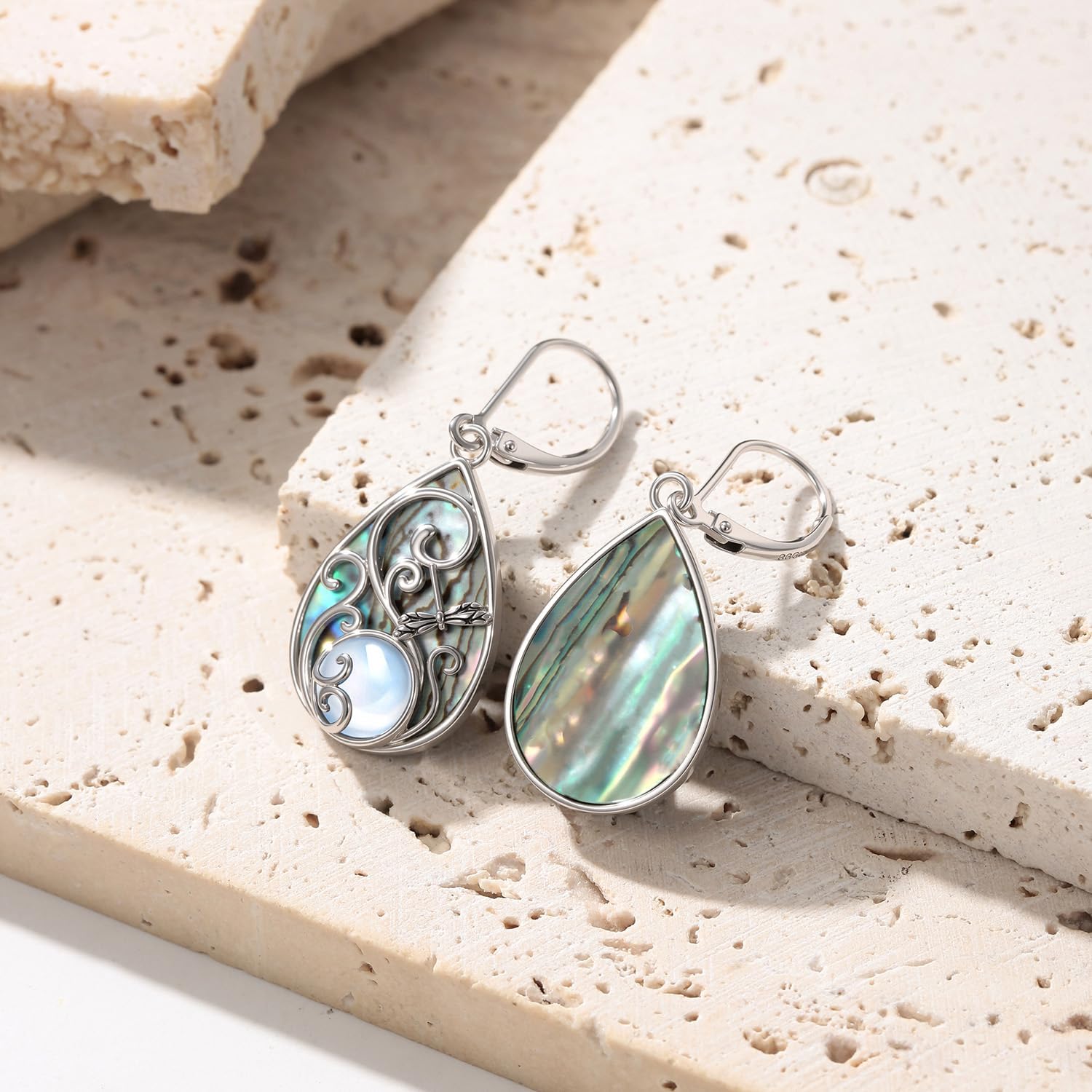 Dragonfly/Butterfly/Hummingbird Earrings Sterling Silver Earrings for Women Filigree Teardrop Abalone Shell Drop Dangle Leverback Earrings Jewelry - Image 3