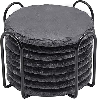 スレート コースター 8枚セット防水 高級なコースター 収納ホルダー付き 耐熱 速乾 コーヒー ドリンク お酒 お茶 来客用 GOH DODD