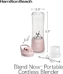 Hamilton Beach Blend Now Portable Cordless Blender for Shakes & Smoothies, USB Rechargeable, 16 oz Travel Jar with Leakproof Lid, 6 Stainless Steel Blades, Rose, 51181J