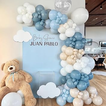 147Pcs Dusty Blue Balloon Garland Arch Kit with Light Blue Sand White Clear Balloons for Bridal Shower, Baby Boy Shower, Birthday Party, Wedding Decor, Cielito Lindo Balloon Garland
