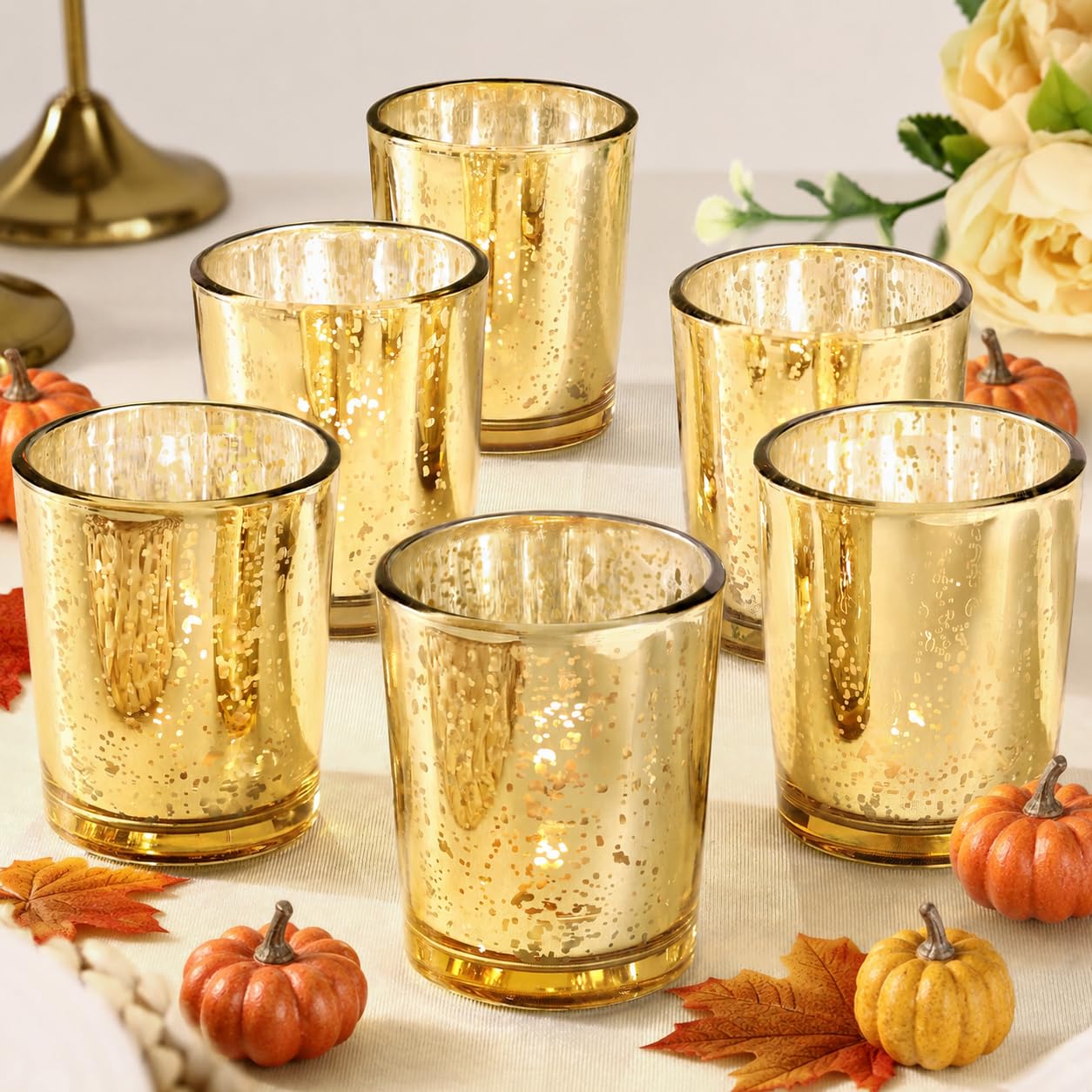 LETINE 6pcs Gold Votive Candle Holders – Tea Light Candles Holder &amp; Standard Votive Size for Regular Votive Candles – Candle Holder for Home Decor, Garden Party Decorations, Engagement Table Decor