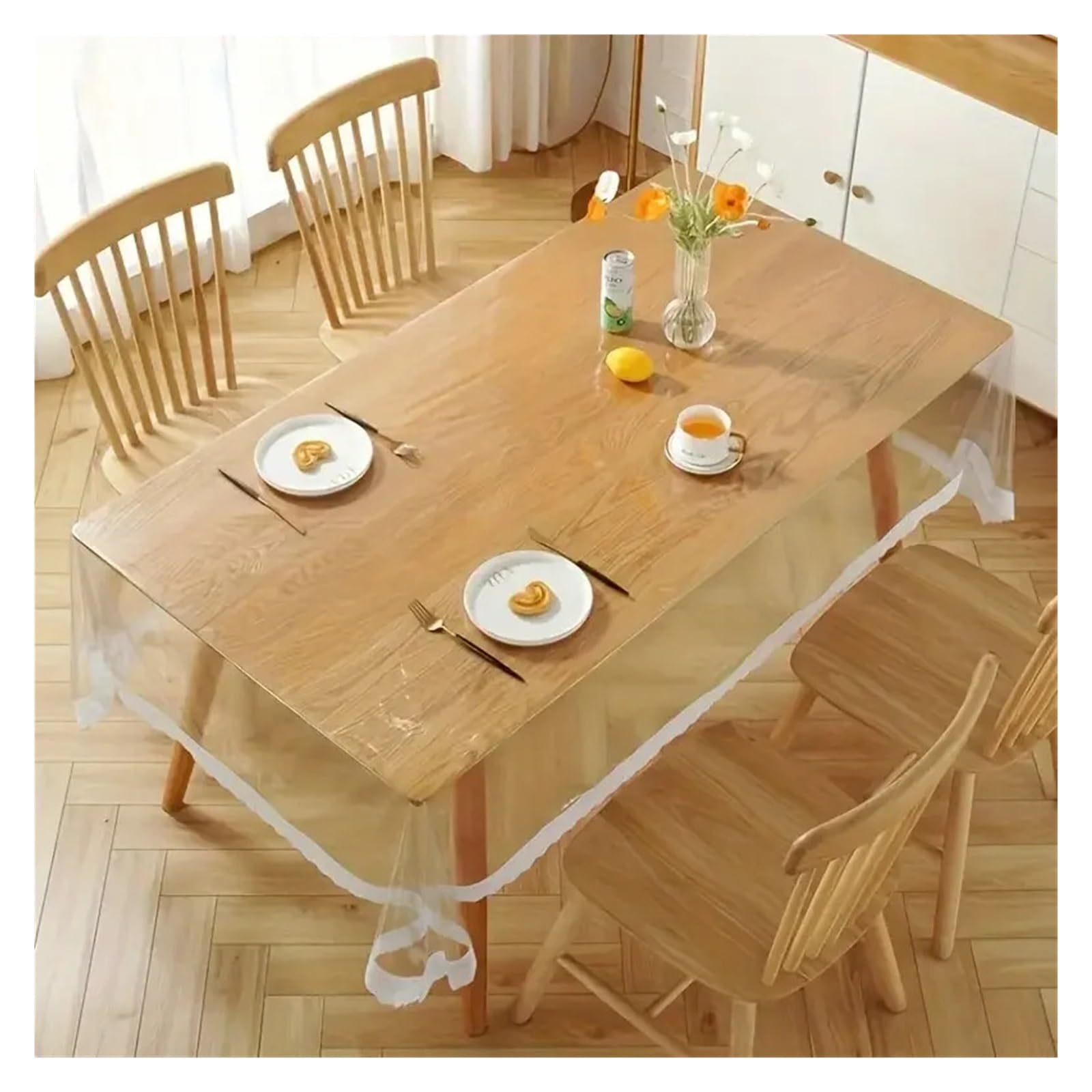 ZFIHAV 1pcs Tablecloth, Thin Transparent Plastic, Oil-Proof Wiping For Dining Tables, Parties, Camping for Tables(140X300cm)