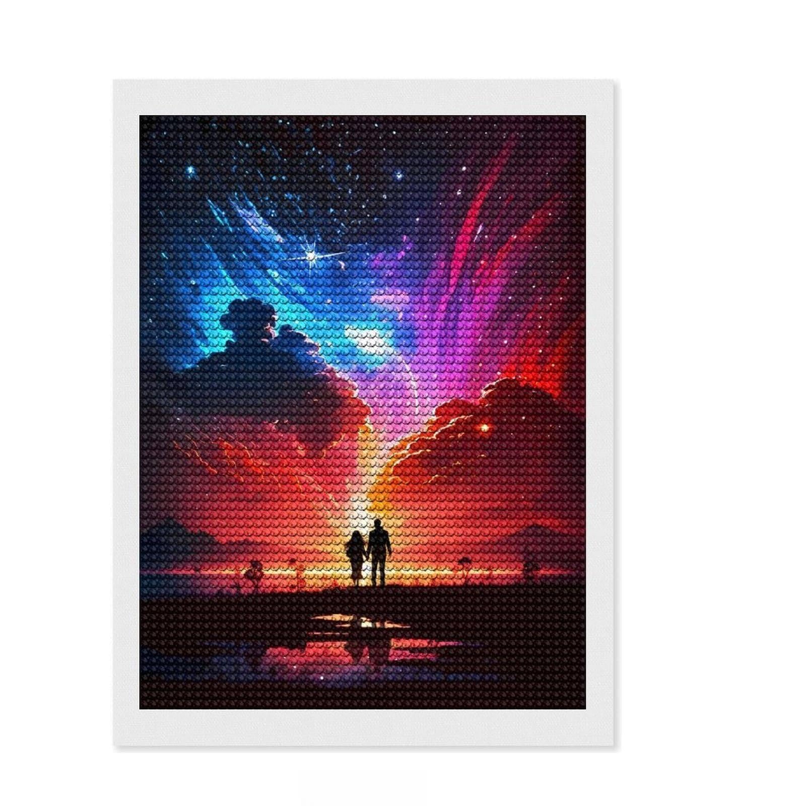 Junmoney Couple Universe Landscape Diamond Painting Set 12"x16", Stress Relief Craft, Satisfying Creative Project, Modern Decor, Holiday Gift Idea
