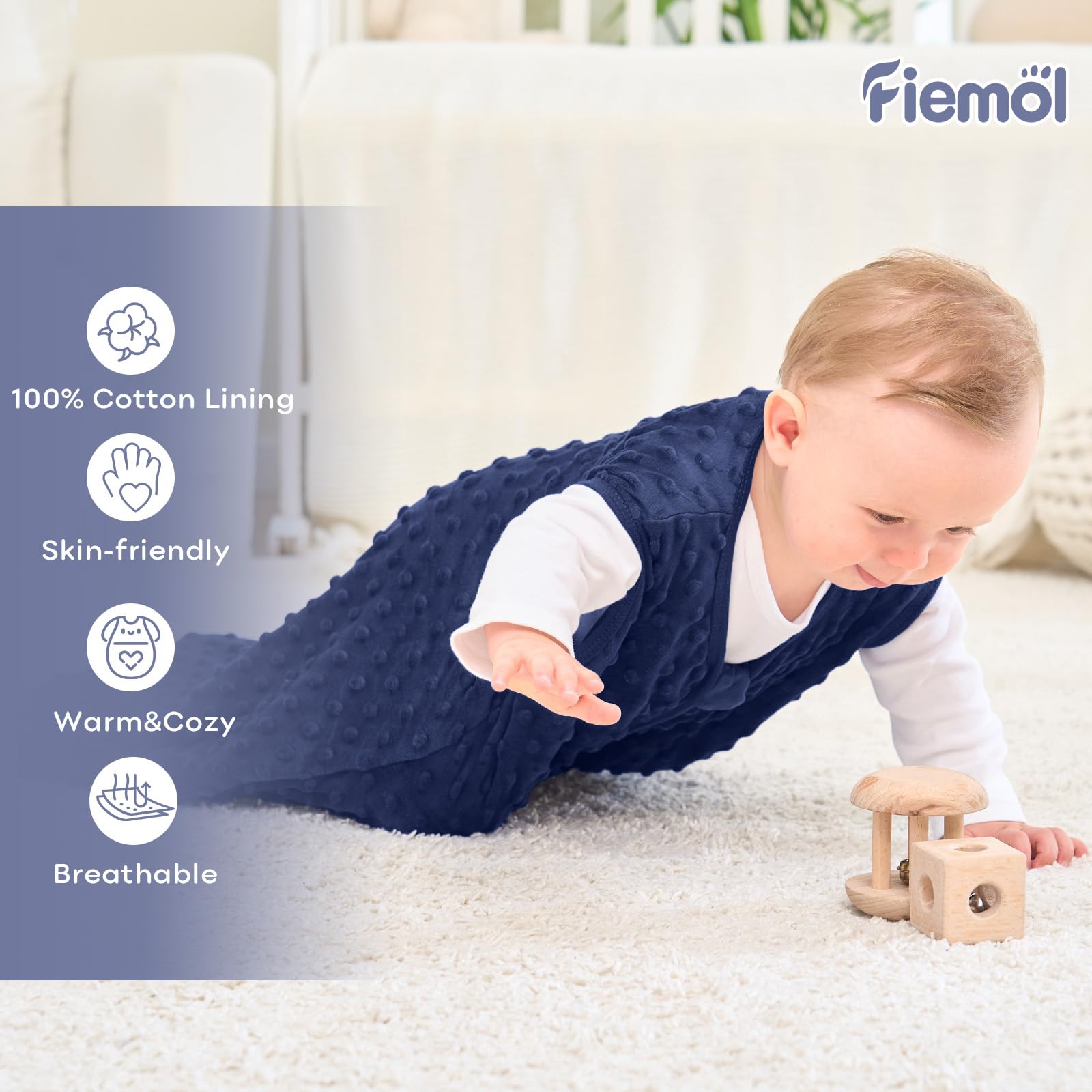 Saco de Dormir Bebe 18-24 Meses, 1.5 TOG Invierno Saco para Dormir bebe Recién Nacido con Puntos de Felpa, Algodón Suave para Bebé Azul&Gris Paquete de 2