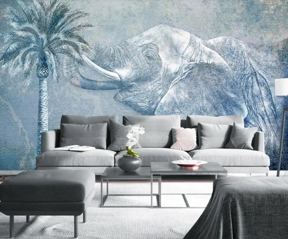 Papier peint mural 3D éléphant intissé grand format pour salon