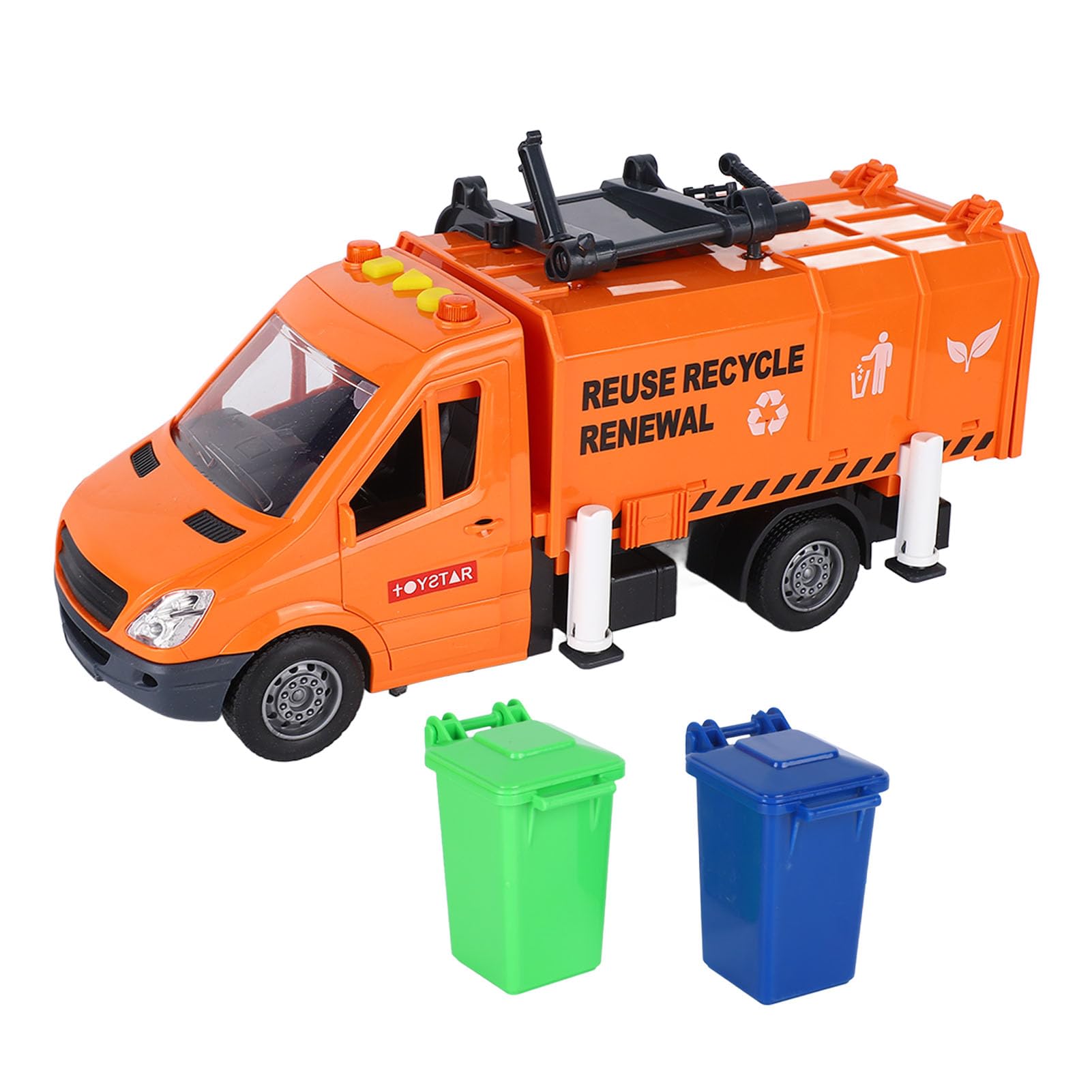 Alomejor Sanitation Garbage Truck Toy, Inertia Diecast Model Car with Opening Doors, Removable Back Cover & Garbage Can Hanging, for Kids Educational Play