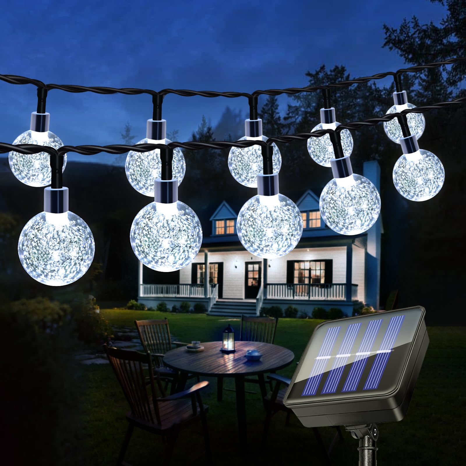 Guirnaldas Luces Exterior Solar, 8M 30 LED Guirnalda Solar Exterior, 8 Modos IP65 Impermeable Cadena de Luces Solares para Decoracion Jardín, Patio, Navidad, Boda, Fiesta (Blanco Frío)