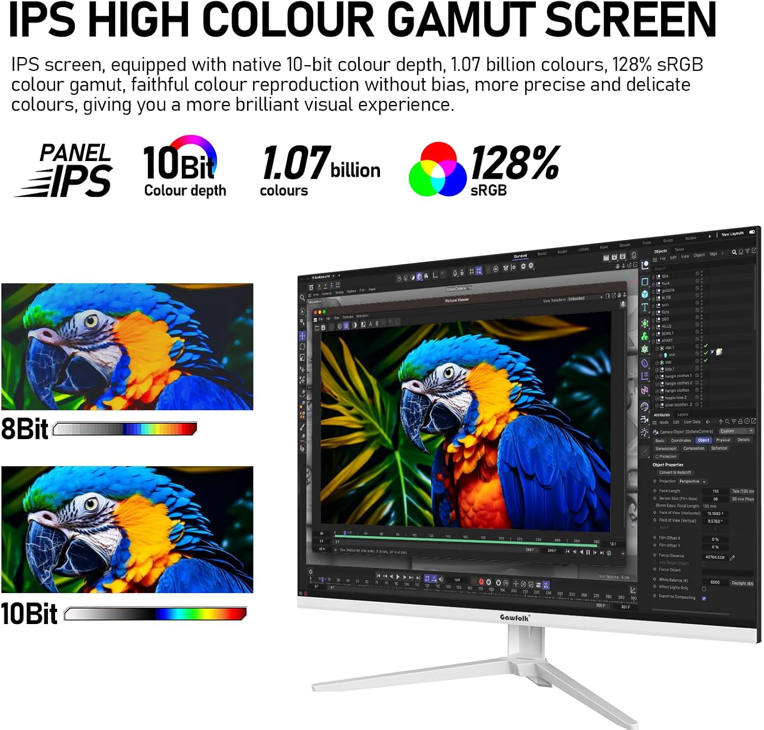 IPS High Colour Gamut Screen with 10-Bit color depth and 128% sRGB