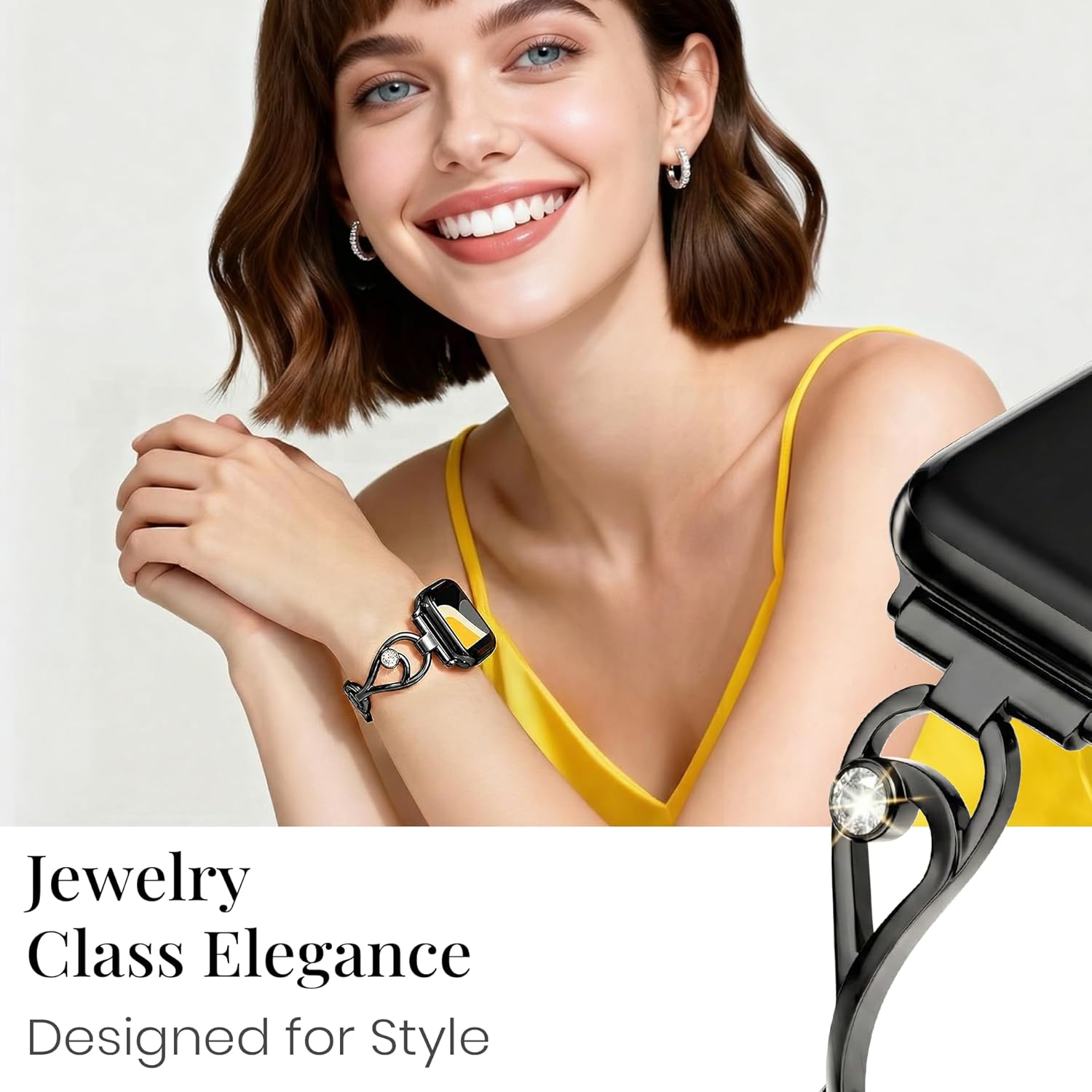 SaNgaMEi Slim Metal Band Compatible with Apple Watch Bands 38mm 40mm 41mm 42mm 44mm 45mm 46mm 49mm Women Dressy Bling Jewelry Diamond Bracelet Strap for iWatch Series 11 10 9 8 7 6 5 4 3 SE Ultra - Image 2