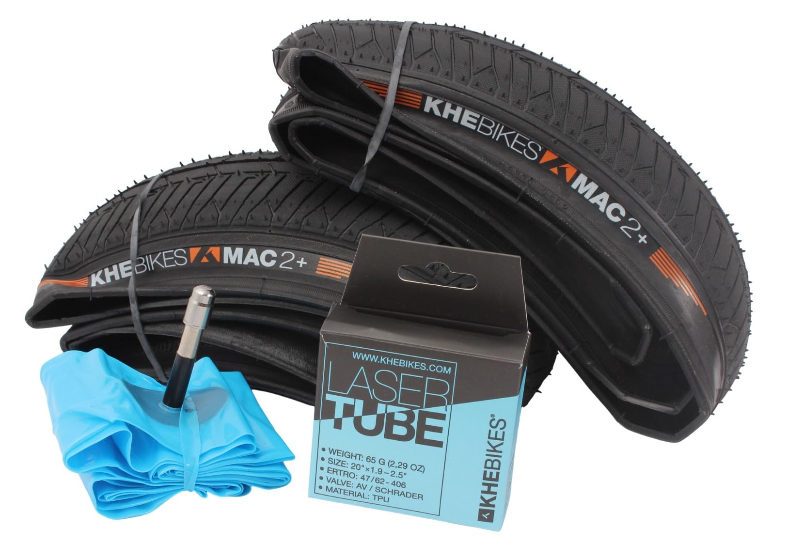 KHE MAC2+ BMX Reifen Set 20 Zoll – 1,42 kg Ersparnis – 2X Faltreifen 2,30 – 2X TPU Schlauch – Kevlar – Street & Park Performance