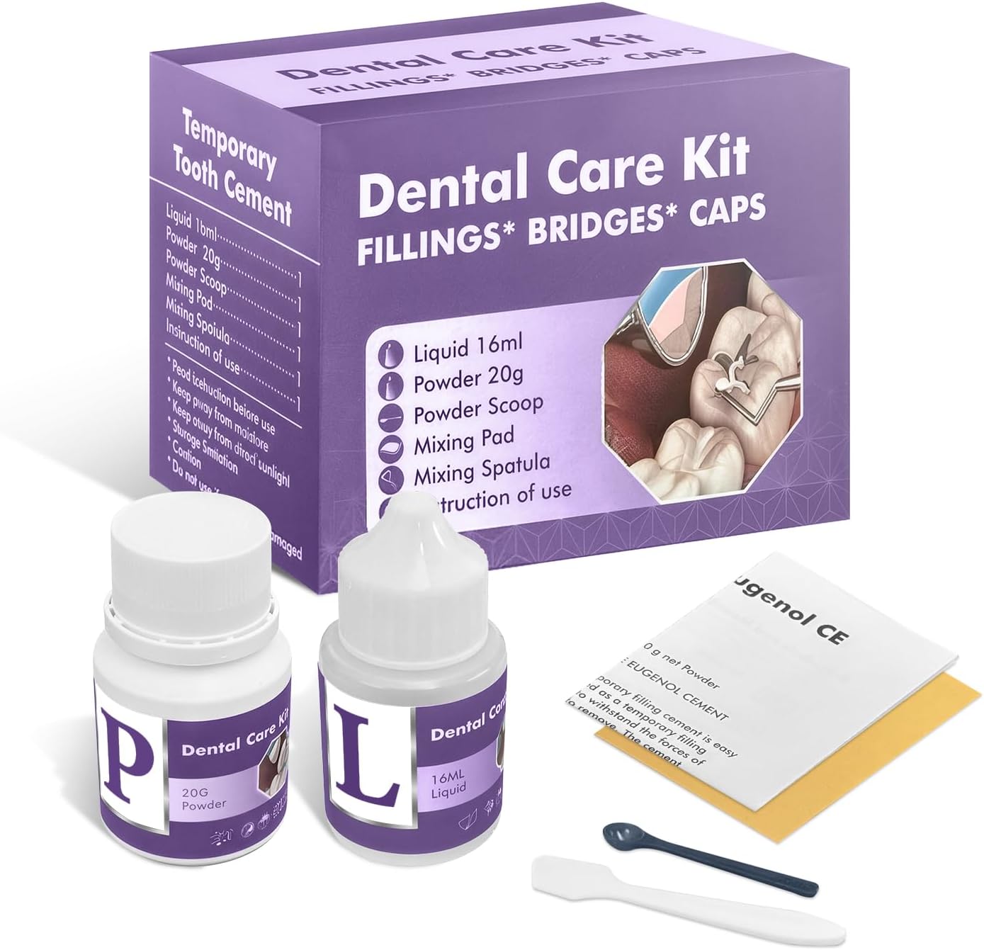 Tooth Repair Kit, Zinc Oxide Eugenol Cement for Cavities Filling, Dental Care Kit for Broken, Chipped or Missing Teeth, Temporary and Permanent Tooth Filling and Crown Fixing at Home