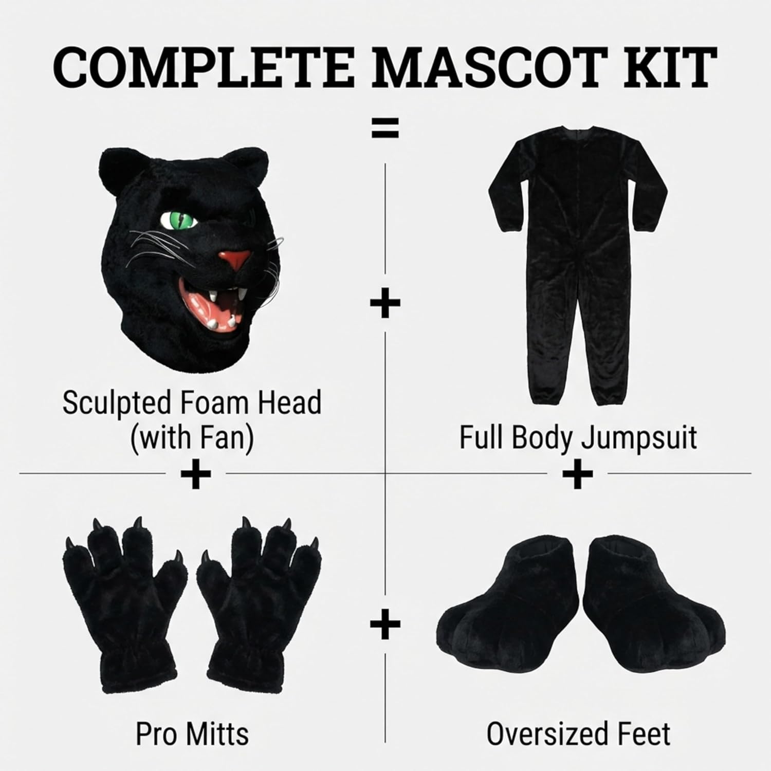 TCDesignerProducts Fierce Panther Mascot Costume, Professional Black Panther Full Body Mascot Suit, Foam Head, Built‑In Fan, Flame‑Retardant Fabric, Schools, Colleges, Sports Teams, Parades & Events