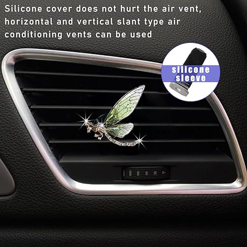 Miniatura 6 de 2 clips de ventilación de libélula brillantes, bonitos clips de ventilación de ambientadores de automóvil de cristal, clip de ventilación para