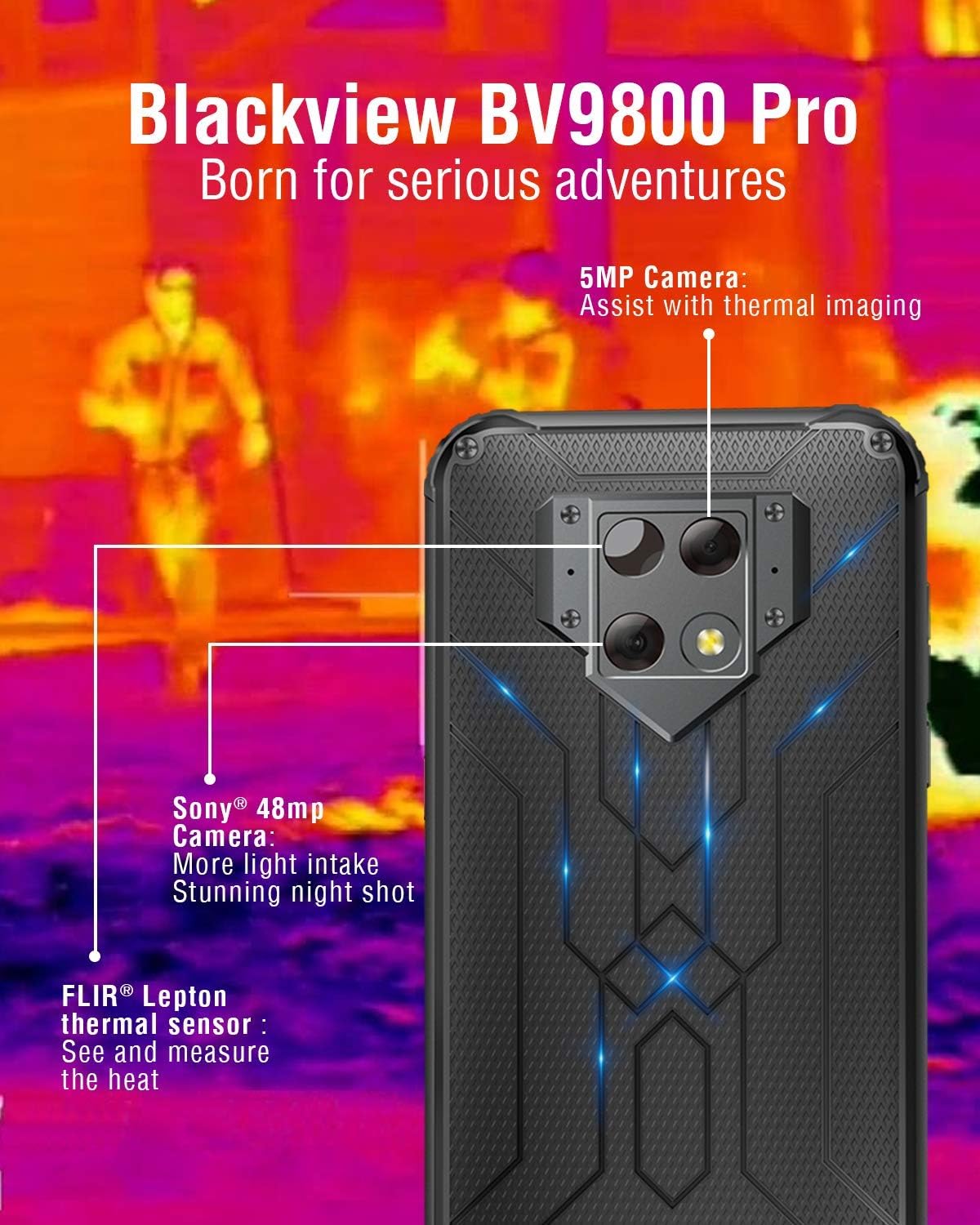 Up To 40% OFF Rugged Cell Phone, Blackview BV9800 Pro with Thermal Imaging, 48MP+16MP, 6GB+128GB, 6580mAh Rugged Smartphone 6.3 Inch FHD+ Display, T-Mobile Unlocked Dual SIM - Grey