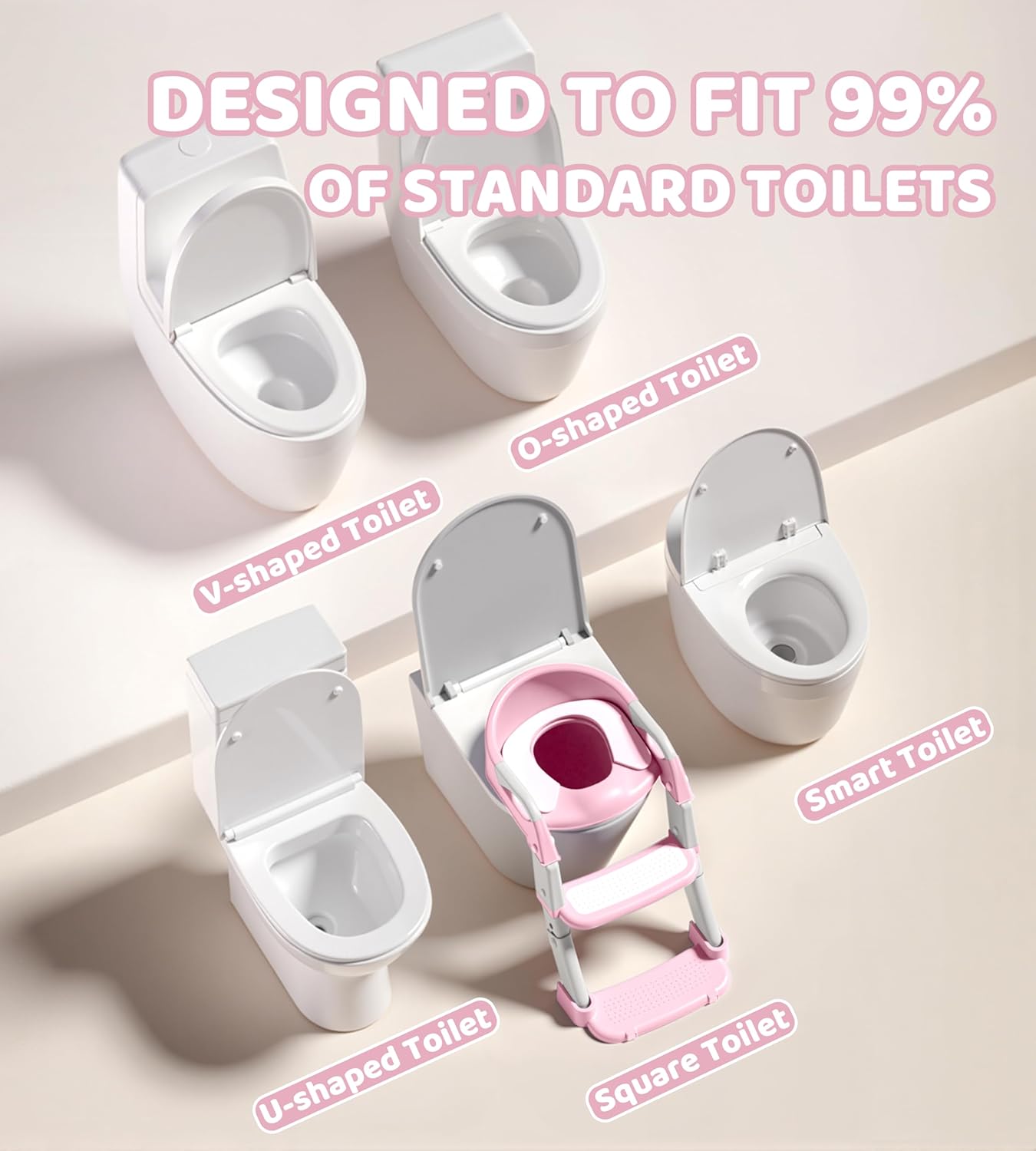 2-in-1 Toddler Potty Training Toilet Seat with Step Stool Ladder – Adjustable Height Potty Chair Urinal for Baby Boys Girls Age 1-3, Foldable Training Potty with Splash Guard & Anti-Slip Feet (Pink)
