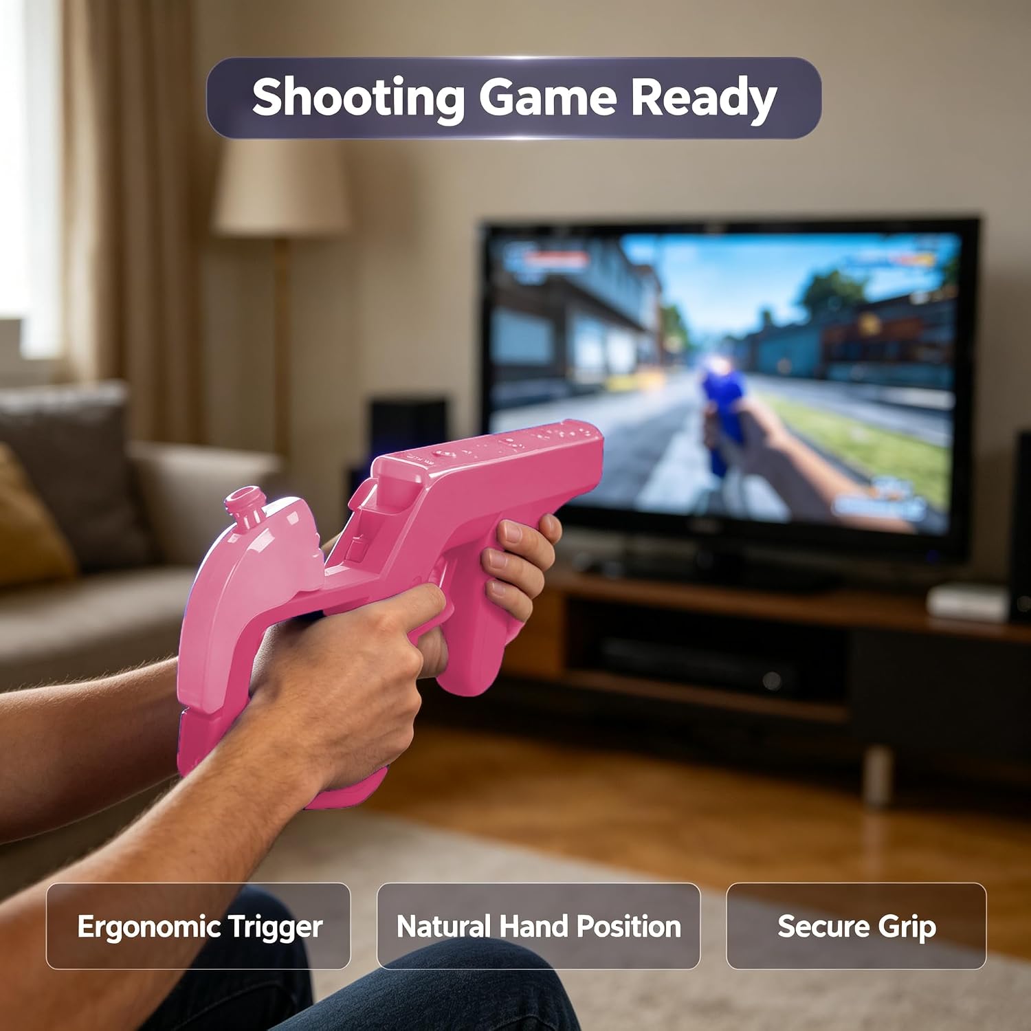 DTianSir 4Pcs Steering Wheel & Zapper Light Gun for Wii Wii U Remote, Pink