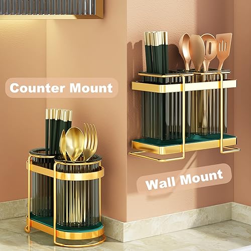 Miniatura 5 de Soporte para utensilios de cocina con 2 ranuras para encimera de cocina o mesa, organizador de almacenamiento de cubiertos de plástico, soporte de