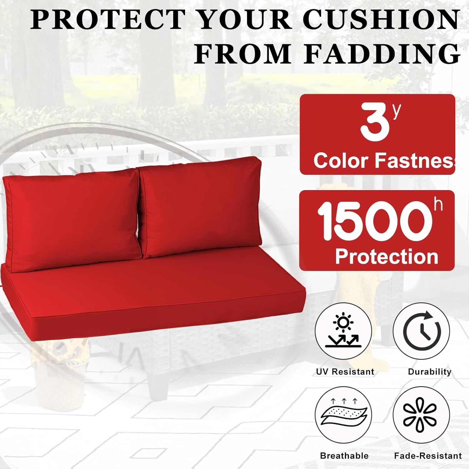 Outdoor Loveseat Cushion Set 48 x 24 inch, Waterproof Outdoor loveseat Cushions with Removable Cover, Zipper and Straps, Patio Furniture Cushions for Chair Sofa Couch (Red)