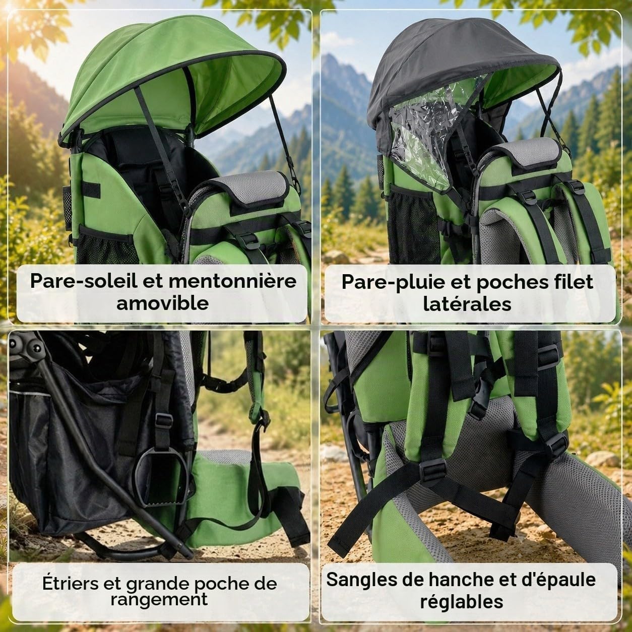 Lil' Boss Sac à Dos Porte-Bébé Randonnée Ergonomique, FASports Porte-Enfant 20–25 kg avec Capote Pluie et Soleil, 50 x 38 x 90 cm