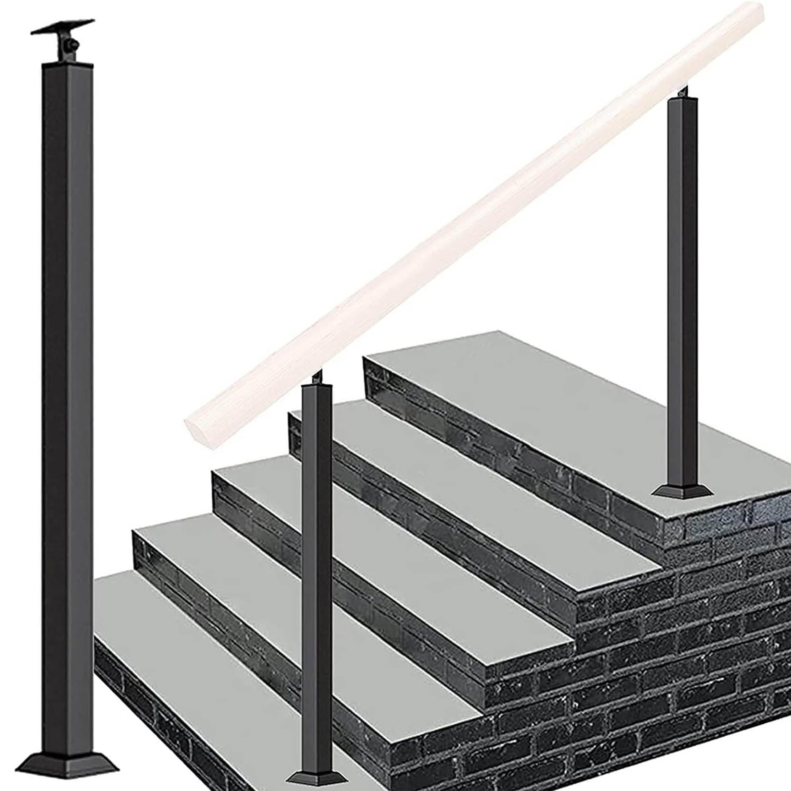 Wrought Iron Handrail Post - Black Stair Handrails Baluster Posts Kit, 270° Adjustable Square Stair Handrail Railing, Floor Mount Hand Rail Support Rod