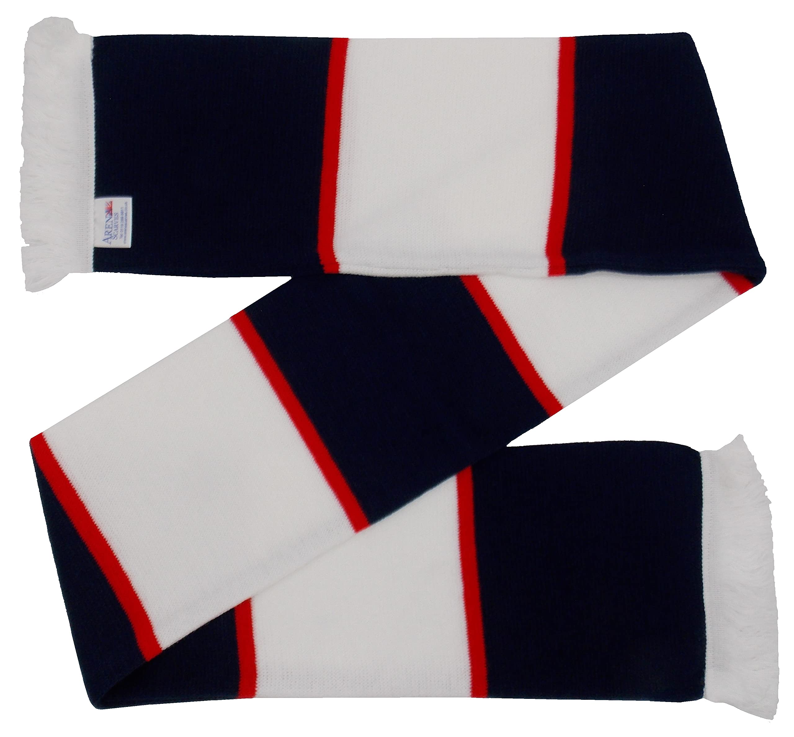 Arena Scarves Bolton Supporters Navy and White Bar Scarf with Red Stripes