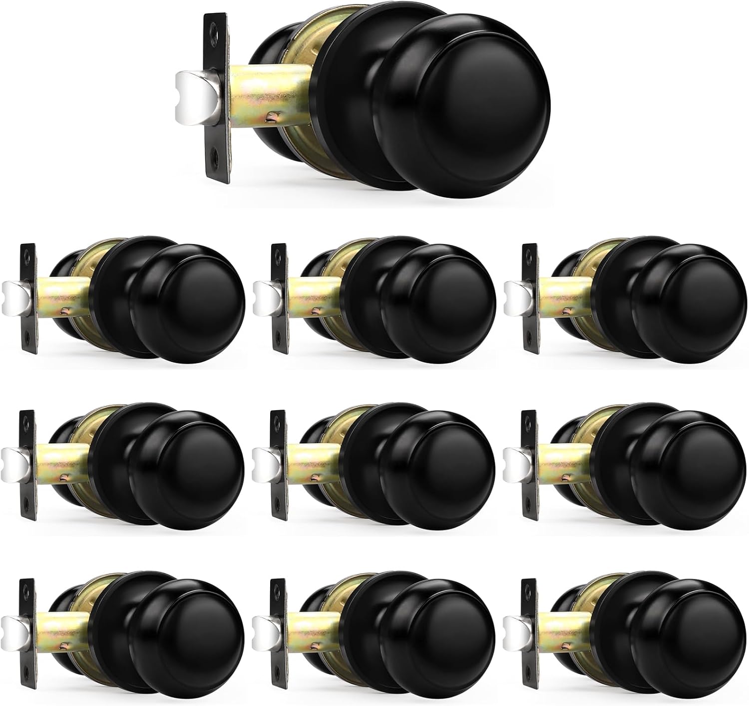 Probrico 10 Black Closet Door Knobs and 3 Black Door Hinges Bundle Set, 3.5 X 3.5 Inch Door Hinges Rounded 5/8" Radius Corners
