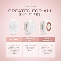 Vista 3 de YouthLab Pure Radiance, cepillo de limpieza facial vibratorio, eléctrico, 3 modos, 3 cabezales de cepillo (2 cerdas, 1 silicona), impermeable, Oro