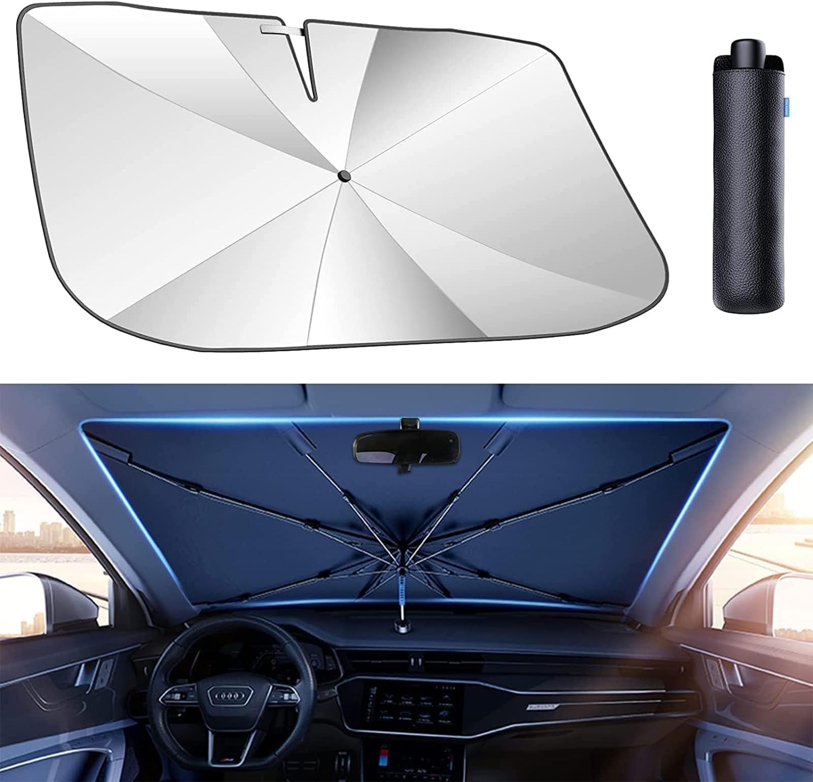 TDOOCar Sunshades for Windshield, Foldable Car Windshield Sun Shade Umbrella, Full Cover Automotive Sunshades Umbrella for Car Front Windshield, Sun Shade for Protecting Vehicle from UV Sun Heat