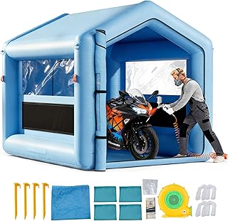 VEVOR aufblasbare Lackierkabine Spritzkabine 3 x 2,5 x 2,5 m, Lackierkabinenzelt mit 550 W Gebläse & Luftfiltersystem & klarem Fenster, Dreieckdach, 210D Oxford-Gewebe, Spritzlackierung Blau