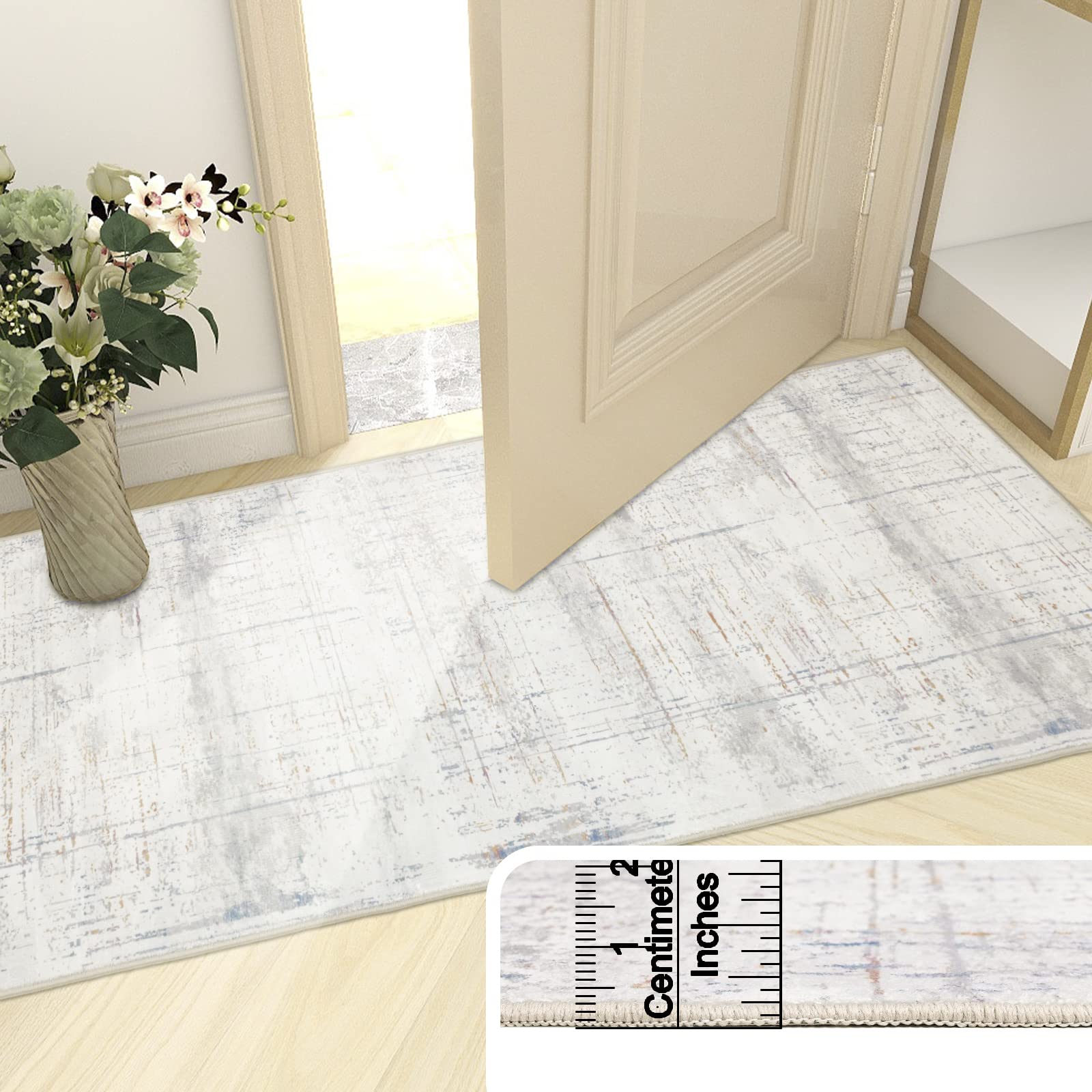 Falflor Tappeto runner vintage, 65 x 180 cm, antiscivolo, effetto invecchiato, lavabile, per pavimenti d'ingresso, corridoio, lavanderia, cucina, bagno